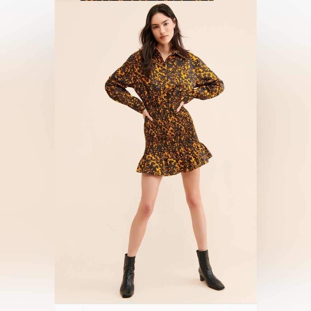 NWT Third Form x Free People Blur Out Shirred Shirt Dress Black Orange